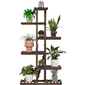 Ярусна підставка для квітів Yaheetech, полиця для квітів з масиву дерева, стійка для рослин, компактна та багатофункціональна лавка для квітів для балкону/тераси/саду 75 x 27 x 140 см, 6-