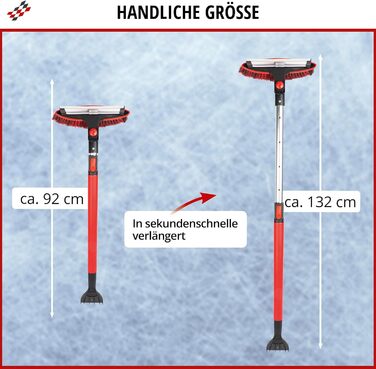 В1 з телескопічним скребком для льоду, скребок для льоду з телескопічною штангою, розсувний снігоприбирач 92-132 см червоний/чорний, 3