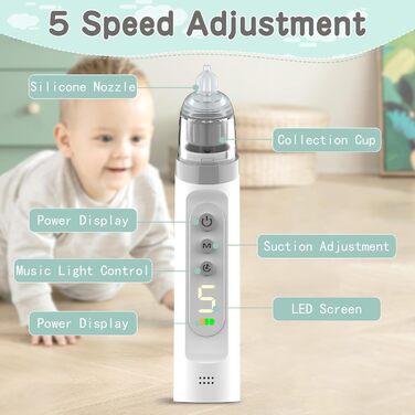 Електричний назальний аспіратор Unipampa, назальний аспіратор-пилосос Baby, електричний назальний аспіратор із 5 рівнями всмоктува