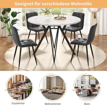 Круглий обідній стіл Merax 100 см, сучасний кухонний стіл для 4-6 осіб, обідній стіл з міцними чорними металевими ніжками, мармурова стільниця з МДФ, кухонний обідній стіл для вітальні, їдальні, офісу 100 x 100 x 76 см, мармуровий візерунок та чорний-6