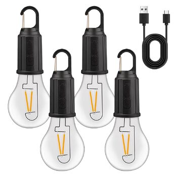 Набір із 4 акумуляторних кемпінгових ліхтарів, ліхтарі для наметів, 3 режими освітлення, акумуляторні лампочки з батареєю, зарядка через USB, міні-світлодіодні кемпінгові ліхтарі, регульована яскравість, зовнішні кемпінгові ліхтарі