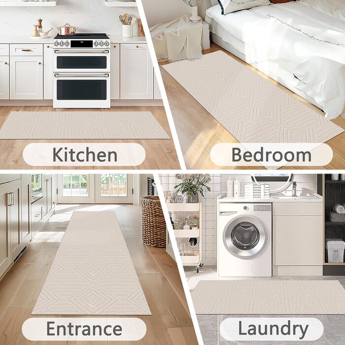 Килим Capsulepad для передпокою 80x200 см бежевий, сучасний миючийся кухонний килимок, 3D геометрія, високий низький ефект, нековзні килимки, м&39які килими для вітальні, спальні, бежевий 80 x 200 см (прямокутний)