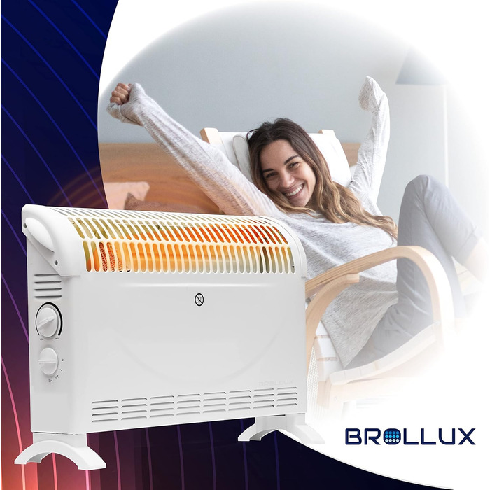 Електричний обігрівач Brollux CA2 потужністю 2000 Вт з турбовентилятором та термостатом, портативний конвекторний обігрівач, енергозберігаючий електричний обігрівач
