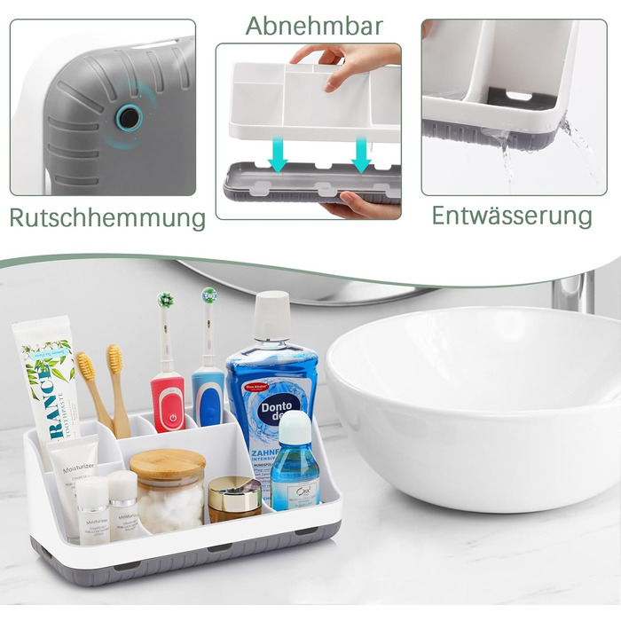 Тримач для зубної щітки для органайзера для ванної кімнати, тримач для електричної зубної щітки та зубної пасти, органайзер для ванної кімнати та сімї на 7 отворів (білий)