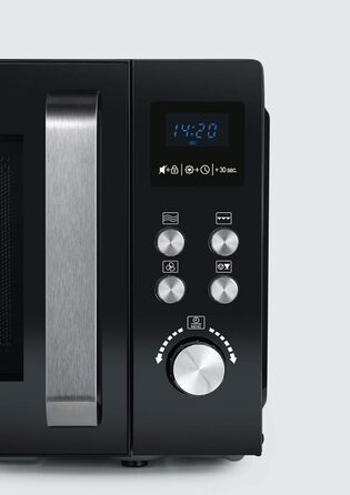 Мікрохвильова піч SEVERIN 3-в-1 з функцією гриля та конвекції до 200 C, міні-піч з функцією попереднього підігріву, мікрохвильова піч з тарілкою для піци з антипригарним покриттям, чорна, MW 7752 25L, гриль та функція конвекції