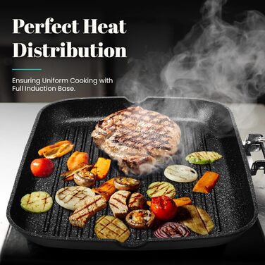 МИ ГОТУЄМО Титанова індукційна сковорода-гриль Ecochef, смугаста, 34 x 24 см, 5 шарів, Quantanium, Екологічно чиста, Без PFOA, Ков