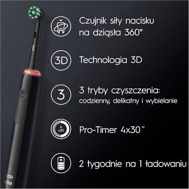 Електрична зубна щітка Oral-B Pro3 3500 Black CrossAction з дорожнім кейсом чорний 1 наконечник захисний чохол