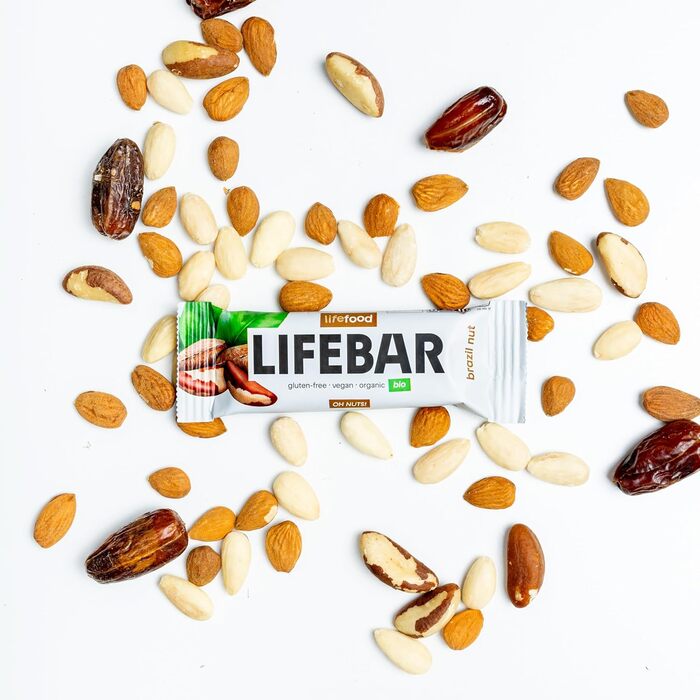 Енергетичні батончики Lifefood, веганські спортивні батончики, енергетичний батончик для піших прогулянок, їзди на велосипеді, фітнесу, органічний, без глютену, без лактози, без доданого цукру - 15 упаковок (15 x 40 г) (бразильський горіх)