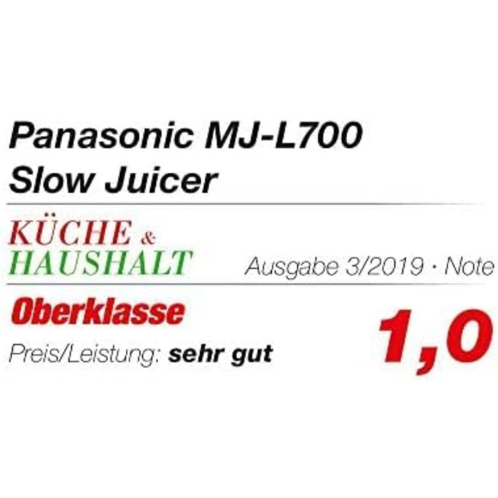 Повільна соковижималка Panasonic MJ-L700KXE, електричний прес для фруктів, вичавлювання соку з цілих фруктів і овочів, отвір 75 мм, тонкий дизайн, безпечний і практичний, чорний, матовий чорний одинарний
