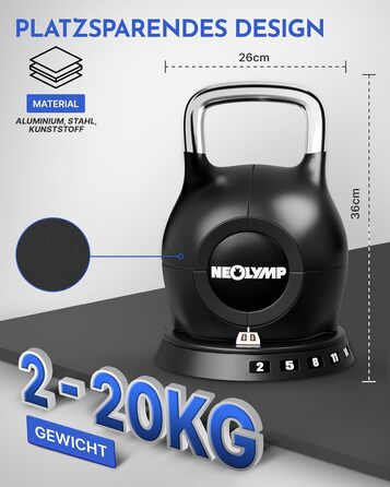 Набір розбірних гирь NEOLYMP 2-20 кг (7-в-1) для тренувань всього тіла вдома регульована гиря зі сталевою ручкою для ідеальних махів, 20 кг