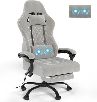 Масажне ігрове крісло Devoko тканинне, гоночне геймерське крісло з м'якої високотехнологічної тканини з масажною поперековою підтр