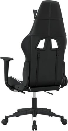 Геймерське крісло з регульованою спинкою, штучна шкіра, чорно-біле, поворот на 360 Модель 3143704