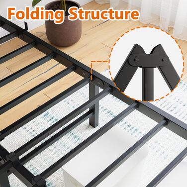 Ліжко 120x200 см, Каркас ліжка 120x200 з металевою рейковою основою, Металеве ліжко 120x200 см з місцем для зберігання - висота 32 см, Гостьове ліжко, Двоспальне ліжко, Пружинний матрац не потрібен, Чорний каркас ліжка 120 x 200 см