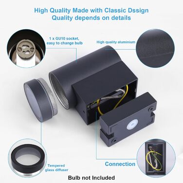 Зовнішній настінний світильник, GU10 Світильник водонепроникний IP65 Зовнішній світильник Зовнішній світильник Настінний алюмінієв