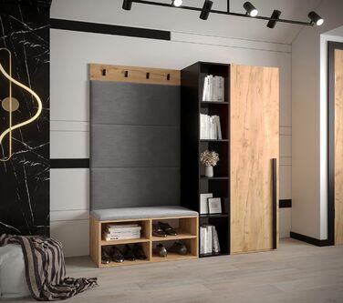МЕБЛІ КРИСПІЛЬ Шафа-купе MIRO Комплект 1 з м'якими панелями Сучасний дизайн (Маніла 16 (сірий), Дуб крафт-золото чорний матовий) Д