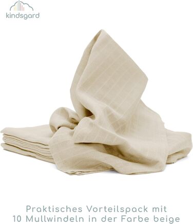Муслінові пелюшки Kindsgard бежеві 70 x70 см - В упаковці 10 шт. - 100 бавовна - Дитячі муслінові тканини - Бавовняні пелюшки - Ід