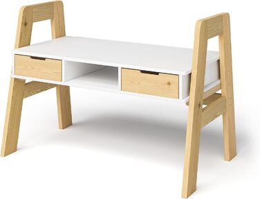 Дитячий письмовий стіл Bellabino Campo регульований по висоті з дерева в білому/натуральному кольорі з 2 шухлядами, 1 полицею і 3