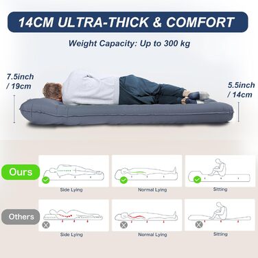 Самонадувальний килимок для сну Origem для 2 осіб, надлегкий надувний матрац 14 см для кемпінгу, надувний, невеликий розмір упаковки з ножним насосом, великий матрац для намету, рюкзака, походів та кемпінгу, сірий