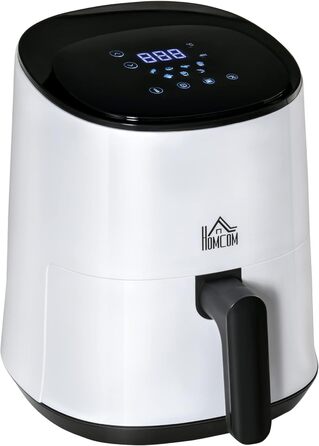 Аерофритюрниця HOMCOM 2,5 л 1300 Вт з 7 меню Кошик з антипригарним покриттям для здорового приготування їжі без олії з низьким вмістом жиру Сталь БілийЧорний 33,9 x 24,9 x 29,9 см