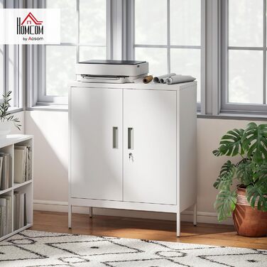 Шафа для документів HOMCOM, офісна шафа, що замикається, з 2 дверима, 2 полиці з регульованою висотою, замок, сталева шафа для зберігання, для офісу, кабінету, 80 x 40 x 100 см, біла