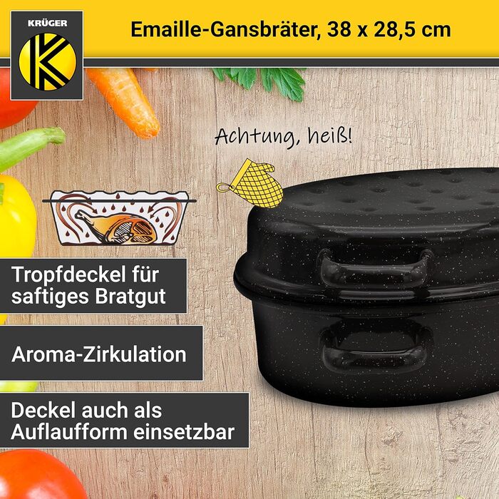 Емальована сковорода Krger з крапельною кришкою - високоякісна сковорода - підходить для всіх типів плит - чудово підходить для пе