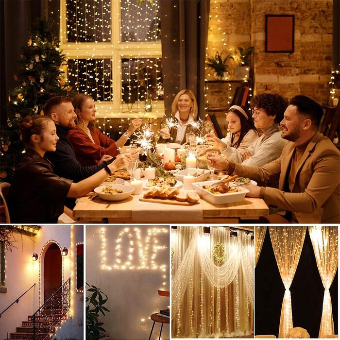 Завіса казкових вогнів Yizhet 3x3m Світлодіодна завіса казкових вогнів Світлодіодна завіса казкових вогнів з 8 режимами, водонепро