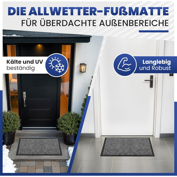 Килимок для дверей Mibao для приміщень та вулиці, 61 x 91 см, чорний/сірий, міцний, миється, нековзний брудозатримуючий килимок для вхідних зон, килимок з натуральною каучуковою підкладкою, чорний/сірий, 60 x 90 см (прямокутний)