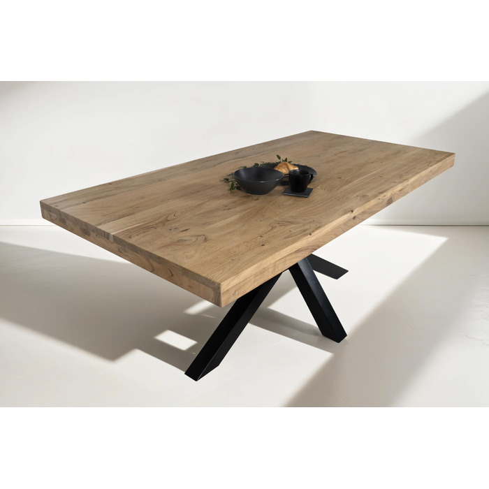 Обідній стіл SAM 200 x 100 см Rio, обідній стіл натурального кольору, масив акації, чорний металевий каркас-павук, прямі краї 200 x 100 см натуральний колір / чорний
