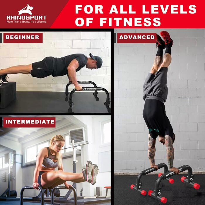 Турніри Parallettes Dip для калістеніки, віджимання, висота 10,2 дюйма, вантажопідйомність 300 кг/661 фунтів, силові тренування, домашній тренажерний зал, обладнання для калістеніки 19,6x10,2x10,2 дюйма, червоний