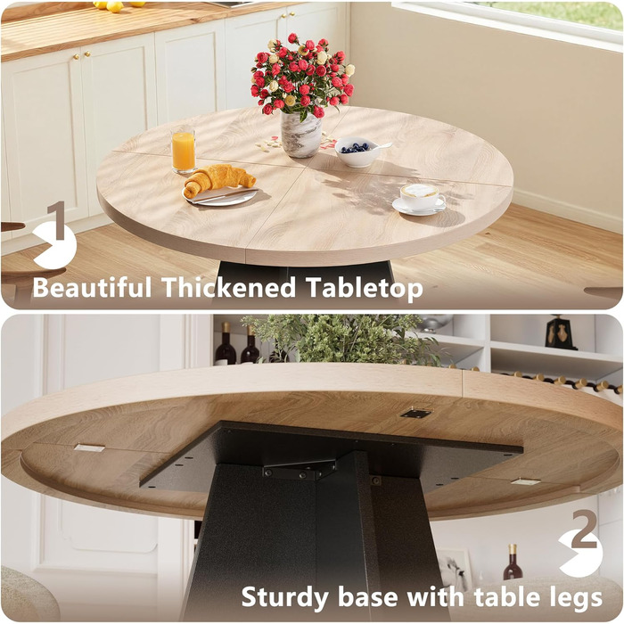 Круглий кухонний стіл MSFE 100 см, круглий дерев&39яний обідній стіл для 4 осіб, обідній стіл у ретро-індустріальному стилі з чорною стійкою хрестоподібною дерев&39яною основою для їдальні, кухні, вітальні, 100*100*75 см