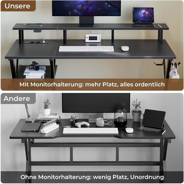 Ігровий стіл SEVEN WARRIOR зі світлодіодним освітленням та розетками, ігровий стіл з підставкою для монітора, комп&39ютерний стіл з 2 гачками, ідеально підходить для кабінету, спальні, вітальні, 100 x 47 x 87 см