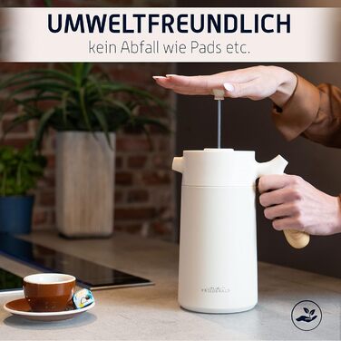 Френч-прес Friedewald Thermo - для кави та чаю - 1 л/8 чашок - для кемпінгу та дому - з подвійними стінками ізольований - Французький кавовий прес - Австрійська нержавіюча сталь - 8 год термоефектний крем/бежевий