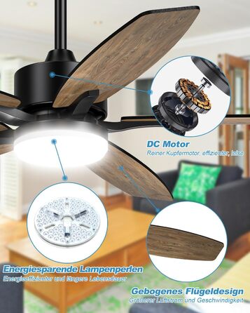 Стельовий вентилятор Airwit 106 см з підсвічуванням Двосторонні лопаті, Тихий стельовий вентилятор з підсвічуванням і пультом дист