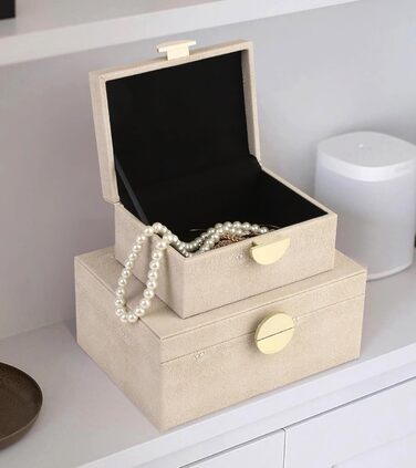 Шкатулки для коштовностей HofferRuffer зі штучної шкіри, декоративні шкатулки для зберігання аксесуарів, органайзер із золотистою фурнітурою, класична веганська шкіра, набір з 2 шт. (світло-сірий)