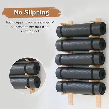 Настінний тримач для килимка для йоги, настінний тримач для 2-9 шарів дерев&39яного килимка для йоги, настінний, велика плаваюча полиця для пінопластового валика з дерева, 2