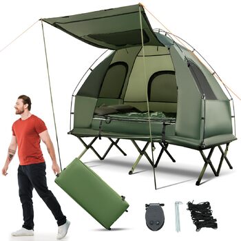 Похідне ліжко з наметом для 2 осіб, водонепроникний кемпінговий намет 5 в 1 з сонцезахисним тентом, надувним матрацом, подушкою, спальником та сумкою для перенесення, шезлонг/кемпінгове ліжко для походів та пікніків