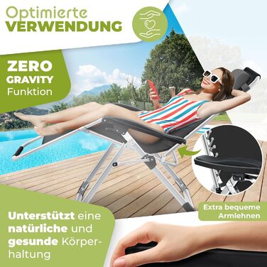 Шезлонг KESSER, складаний та водонепроникний, садовий стілець, вантажопідйомність 200 кг, ергономічна подушка, надзвичайно широкий, регульована спинка, садовий шезлонг з подушкою для шиї та тримачем для напоїв, антрацитовий