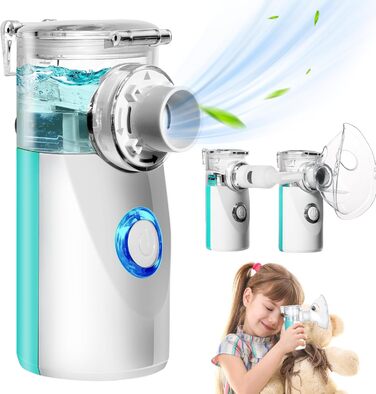 Інгалятор дитячий, інгалятор для дорослих дитячий, інгалятор небулайзер, інгалятор дитячий немовля, з маскою та насадкою від респіраторних захворювань Ефективний, підходить для сімейних подорожей (зелений)