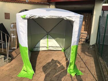Монтажний намет, намет для будівельного майданчика, розміри 1,90 x 1,90 x 2,00 м, водонепроникний, стійкий до атмосферних впливів, швидкозбиральний, виготовлений з поліестеру, зелено-білий, для використання на вулиці та роботи, від німецького виробника з 