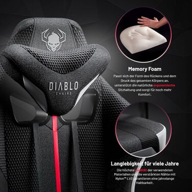 Ігрове крісло Diablo Fabric X-Player 2.0 - Широке сидіння - Ігрове крісло з 3D підлокітниками - Подушки для шиї/світлові подушки, функція гойдання - Офісне крісло 160 кг - Ергономічне ігрове крісло для ПК - King (XL) Біло-чорний King (XL)