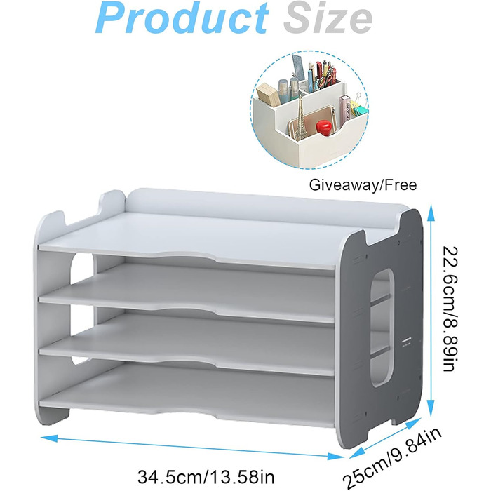 Органайзер для лотків для листів Hggzeg, органайзер для офісного столу, акуратна полиця для зберігання, тримач для документів, лотки для паперу формату A4 для дому, офісу, школи, 4 яруси 34,5 x 25 x 22,6 см