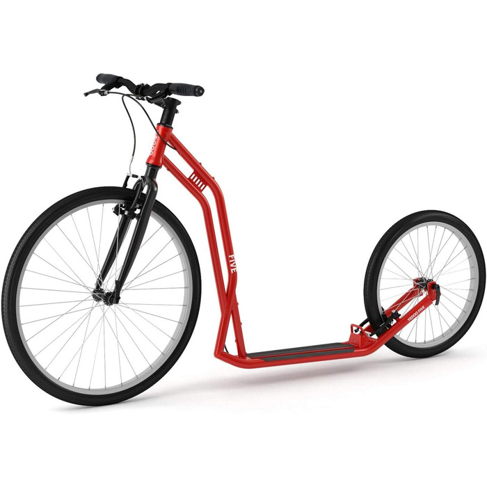 Самокат Yedoo Five kick - до 130 кг, самокат з пневматичними шинами 26/20 - самокат для дорослих, самокат для собак червоний