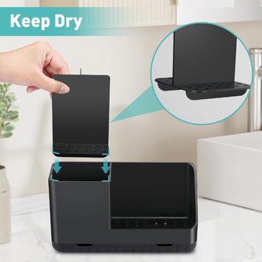 Тримач для зубної щітки для органайзера для ванної кімнати, тримач для електричної зубної щітки зі зливним отвором, знімний органайзер для зубної щітки для ванної кімнати, кухні та сімї (чорний)