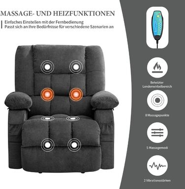 Регульоване крісло для телевізора Bosmiller з електричним підйомником, функцією обігрівача, масажу та підігріву, сірого кольору