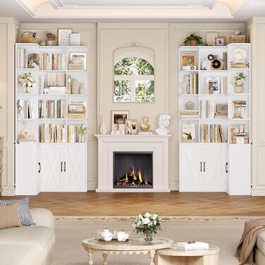 Кутова книжкова шафа FirFurd 187 см з дверцятами, 12 відділень, L-подібна дерев&39яна вітрина, висока шафа, полиця з дверцятами для вітальні, кабінету, офісу, кухні, 187 x 80 x 80 см, білий