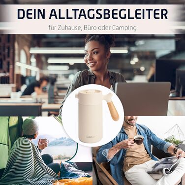 Френч-прес Friedewald Thermo - для кави та чаю - 1 л/8 чашок - для кемпінгу та дому - з подвійними стінками ізольований - Французький кавовий прес - Австрійська нержавіюча сталь - 8 год термоефектний крем/бежевий