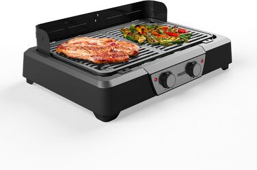 Електричний мангал і настільний гриль Princess - 43х27 см - регульований термостат - 2 зони нагріву - антипригарне покриття - 2000 Вт - 01.112254.01.001, Чорний