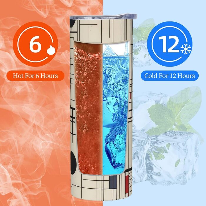 Кухоль з прямою трубочкою, лінії Баухауса, дорожній кухоль з принтом, підходить для кемпінгу, офісу та дому, 590 мл