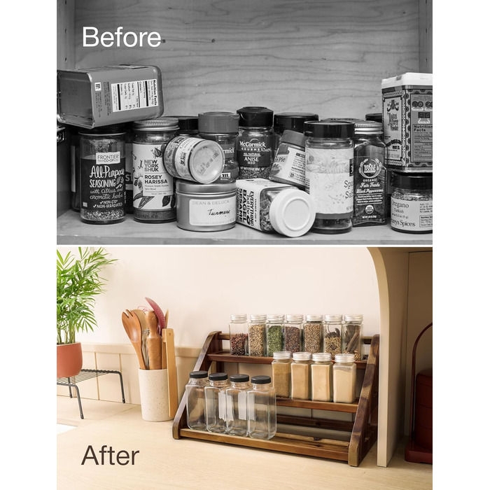 Стійка для спецій Tinamo з акації, 3-рівнева підставка для спецій для стільниці або шафи, кухонний органайзер для спецій та полиця для органайзера для спецій (горіх)