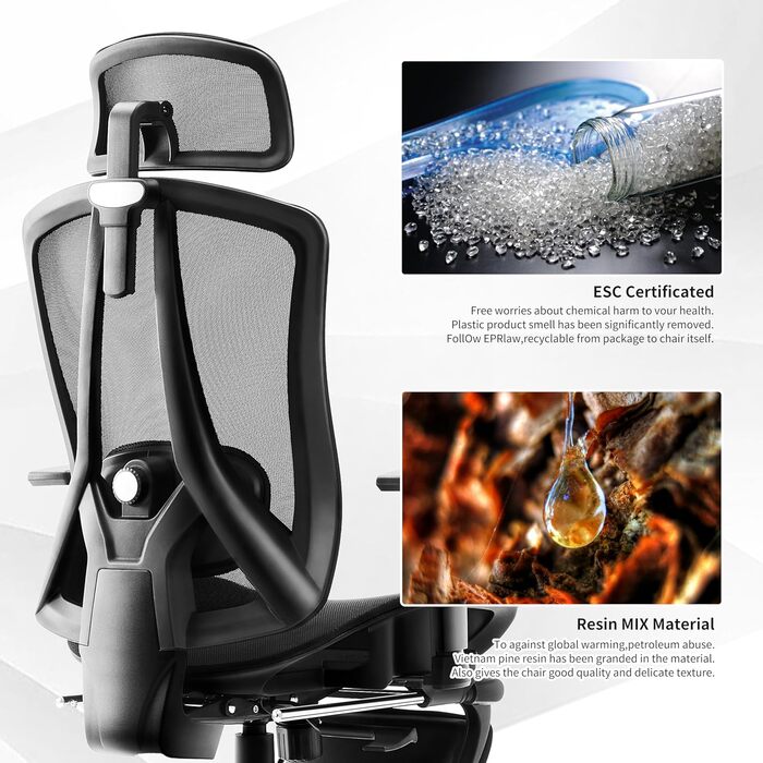 Ергономічне офісне крісло з 2-осьовою регульованою поперековою опорою, крісло керівника з карбонової сітки, комп&39ютерне крісло з високою спинкою та водоспадним сидінням, вантажопідйомність 150 кг. Сітка.